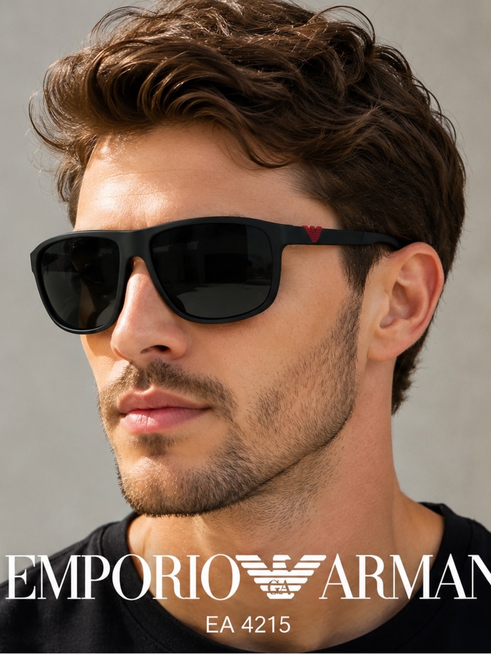 Emporio Armani Black Sunglasses with Red Logo Accent